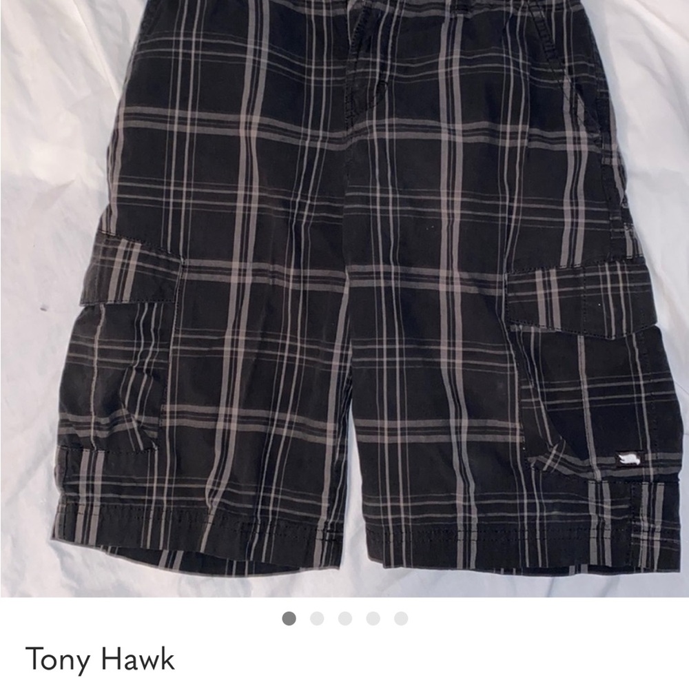 Tony Hawk Black and Gray Plaid Cargo Shorts Boys